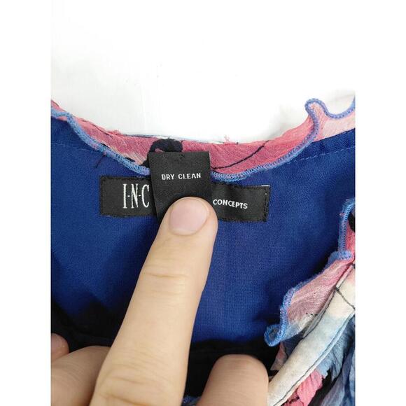 INC Top Womens 8 M Silk Babydoll Y2K Muted Colorful Floral Ruffles Retro - Picture 7 of 8